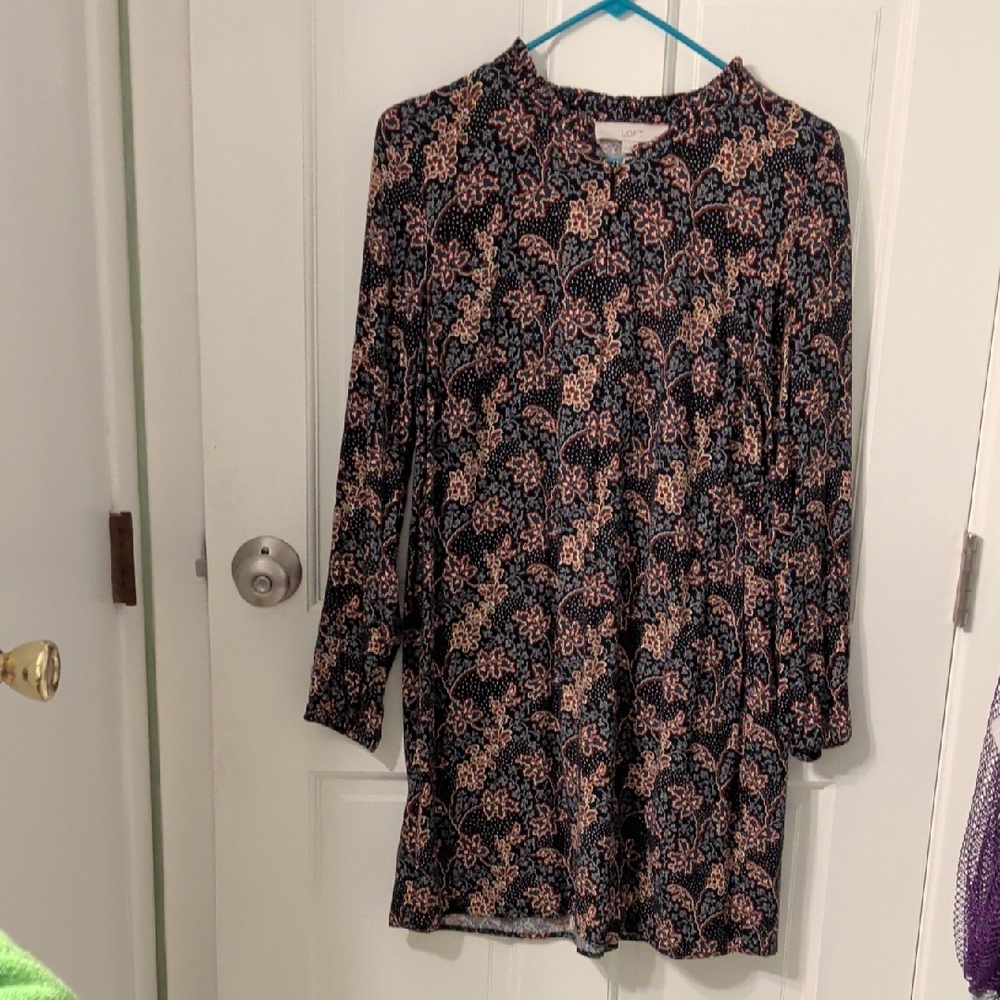LOFT Black and Pink Floral Long Sleeve Dress